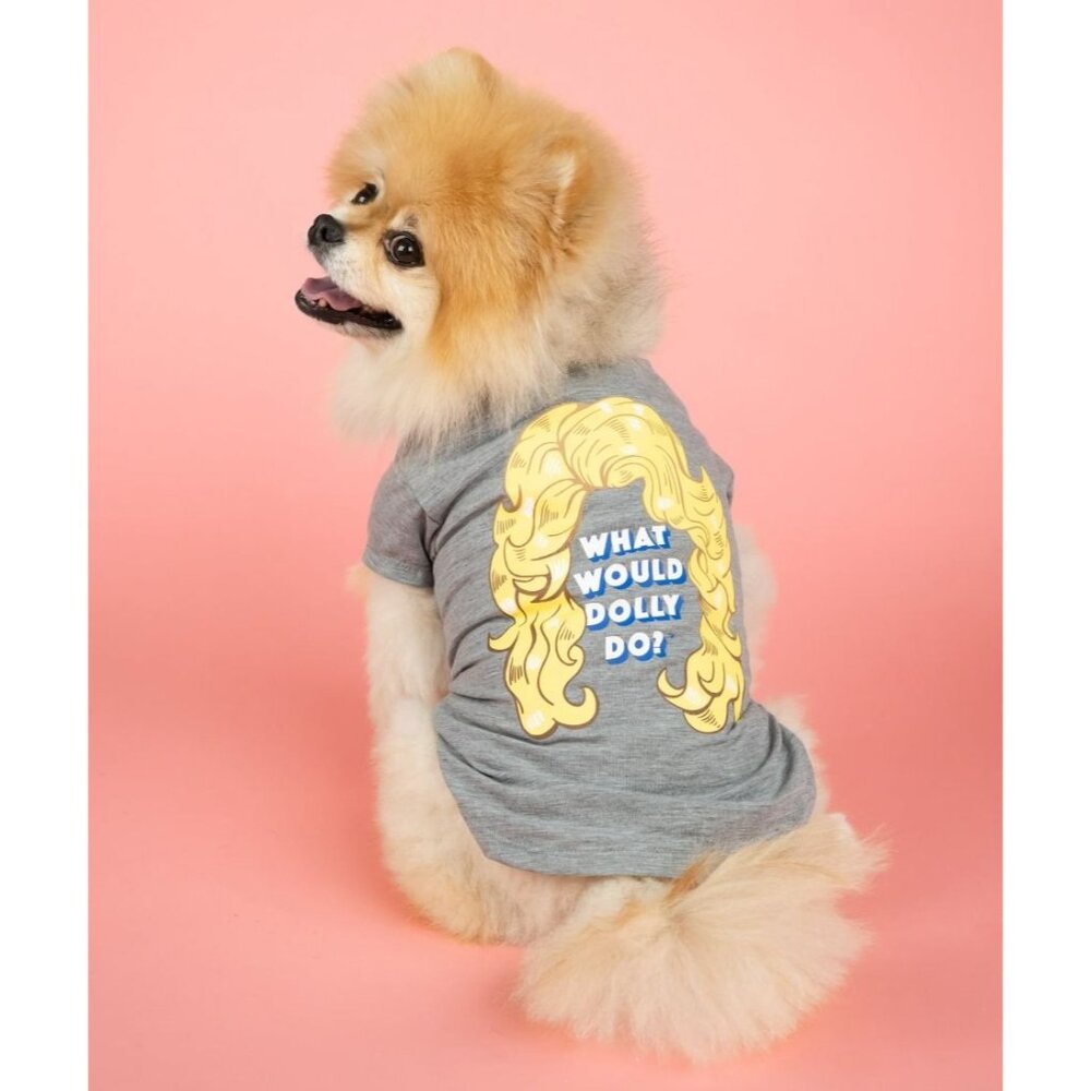 Doggy Parton - Dog Clothes - "What Would Dolly Do? - Pet T-Shirt - Gray - Large